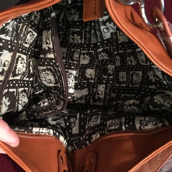 Betty Boop Faux Leather Brown Handbag - Fabric Lining NWT - Picture 3 of 6